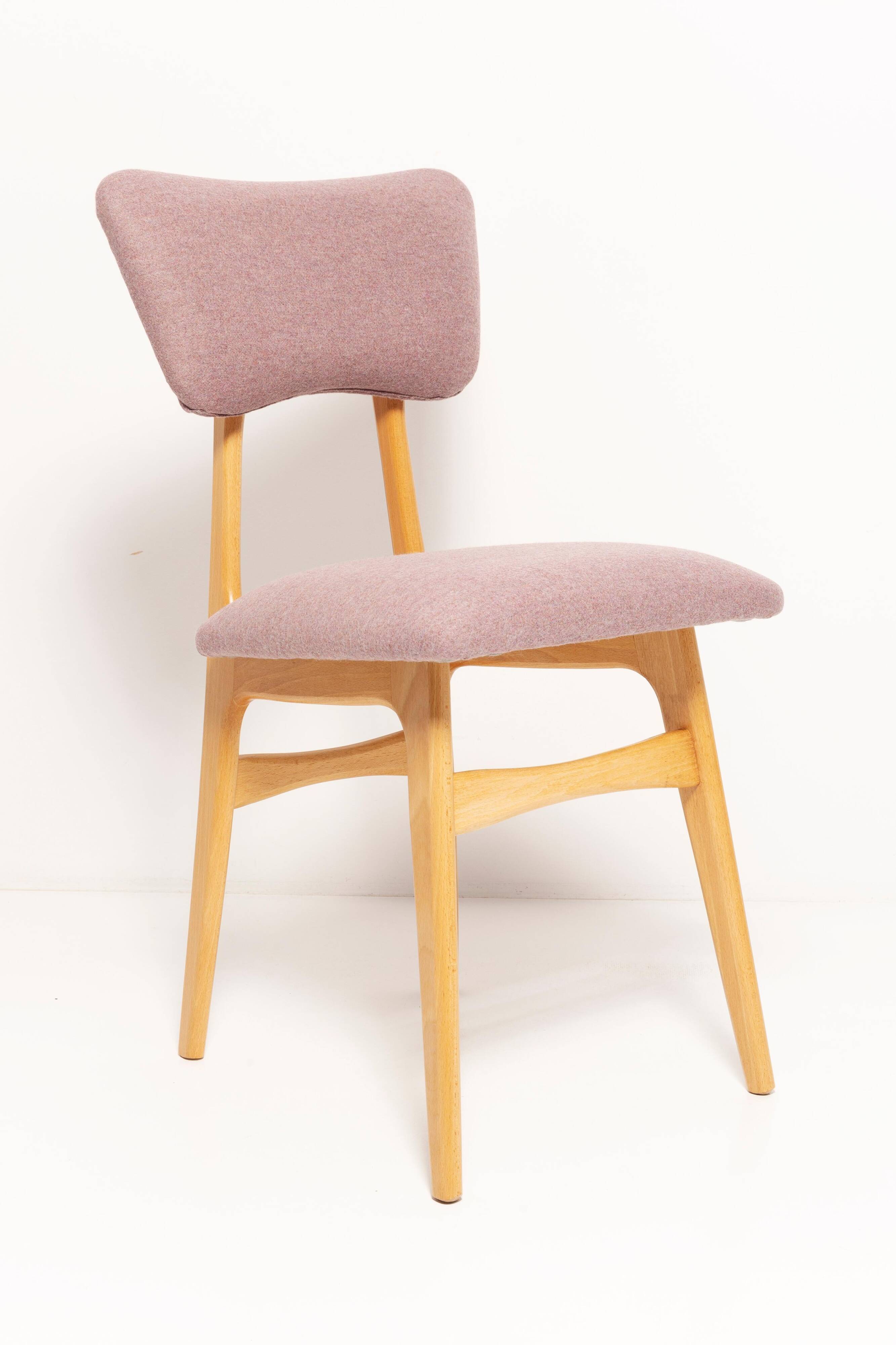 "Butterfly" dining chair, boucle pink wool, light wood