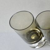 6 large glasses with bubble base, smoked glass, 1960s