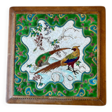 Old Longwy enamel earthenware tile trivet