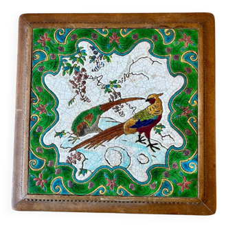 Old Longwy enamel earthenware tile trivet