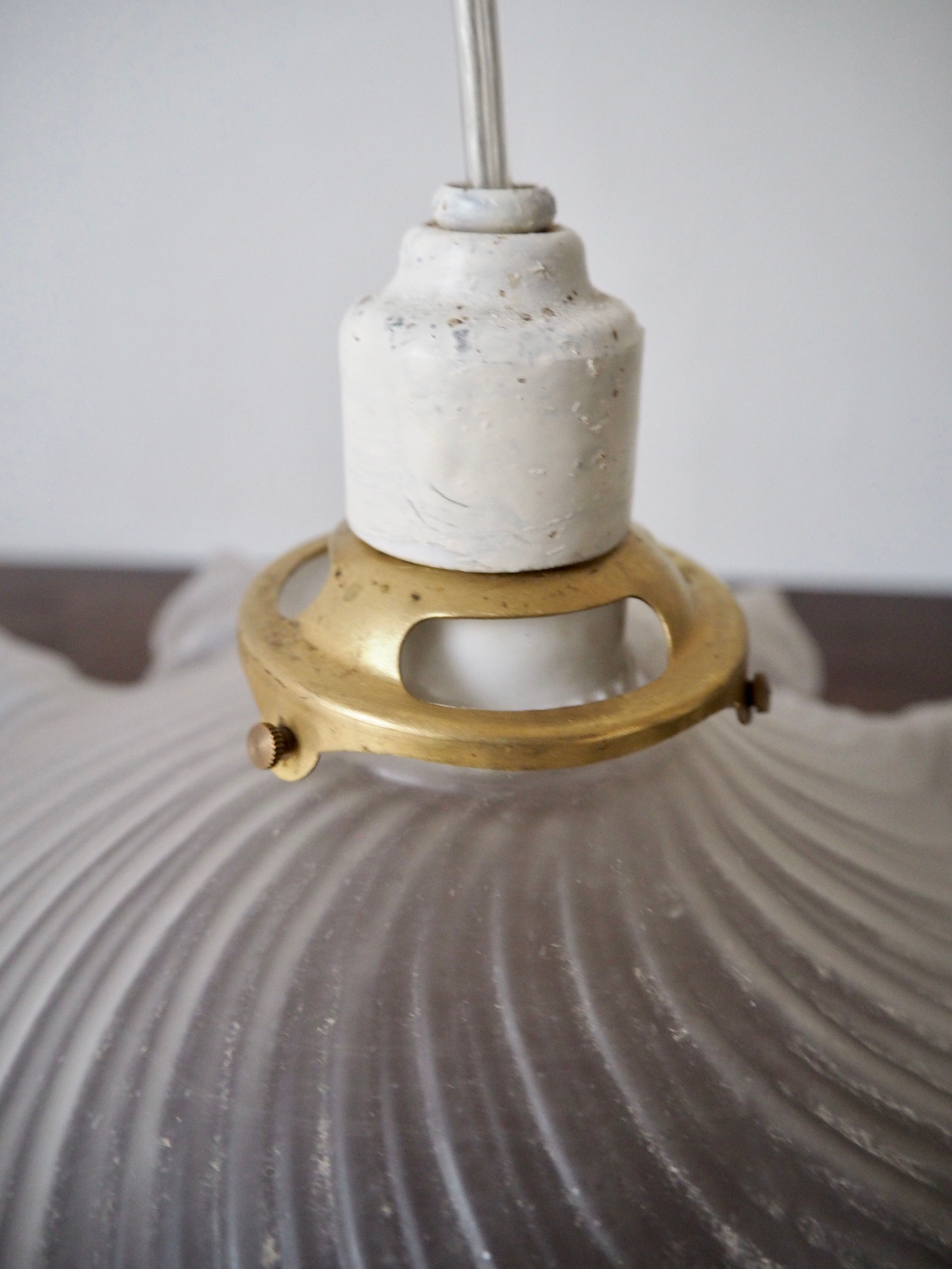 Pair of frosted glass flower pendant lamps