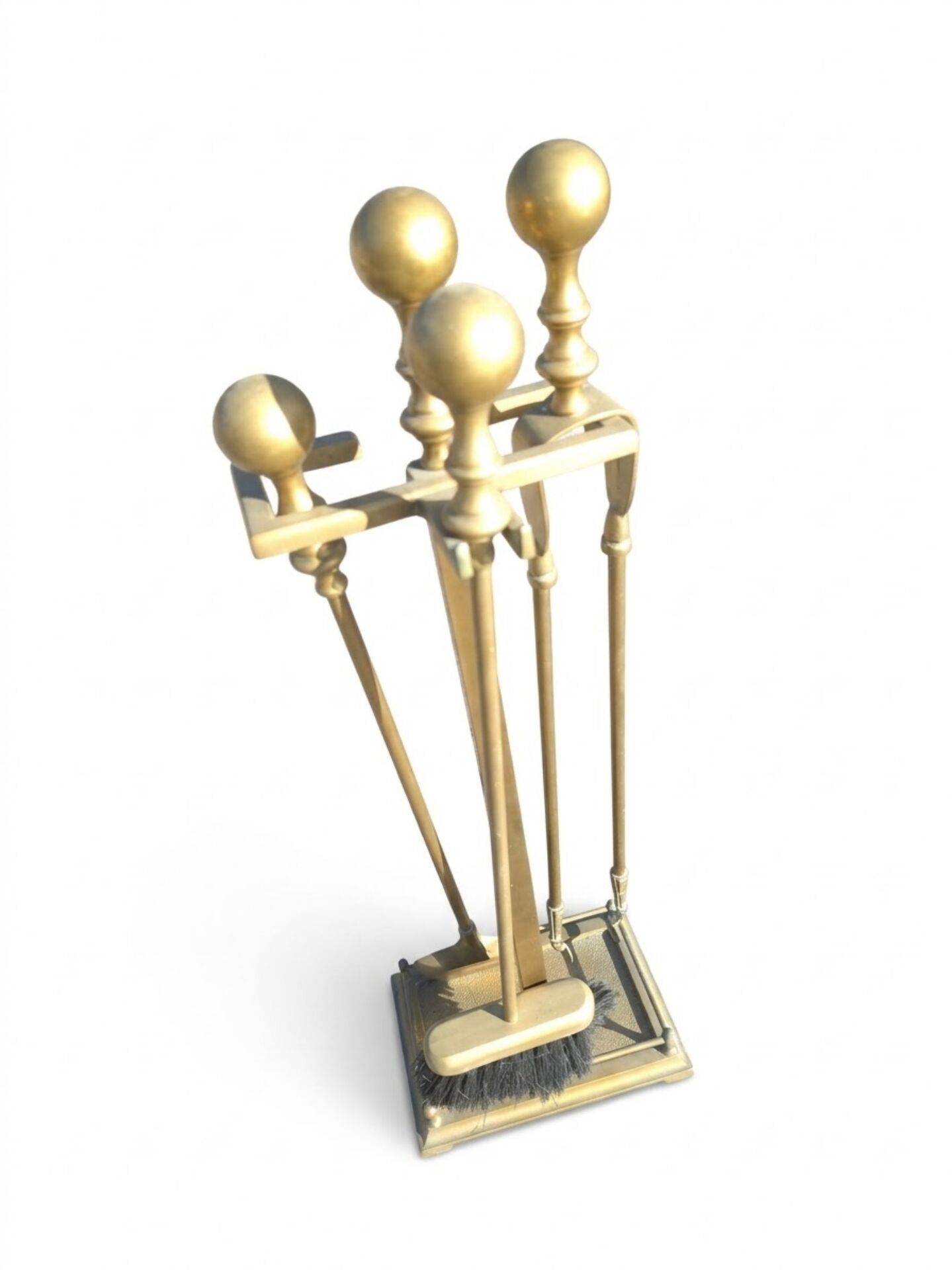Fireplace tool set in brass