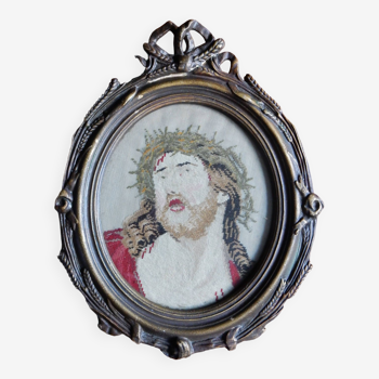 Framed tapestry portrait of Jesus Christ