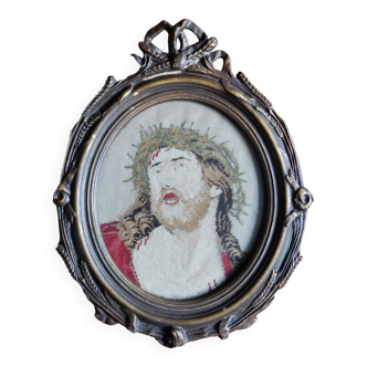 Framed tapestry portrait of Jesus Christ