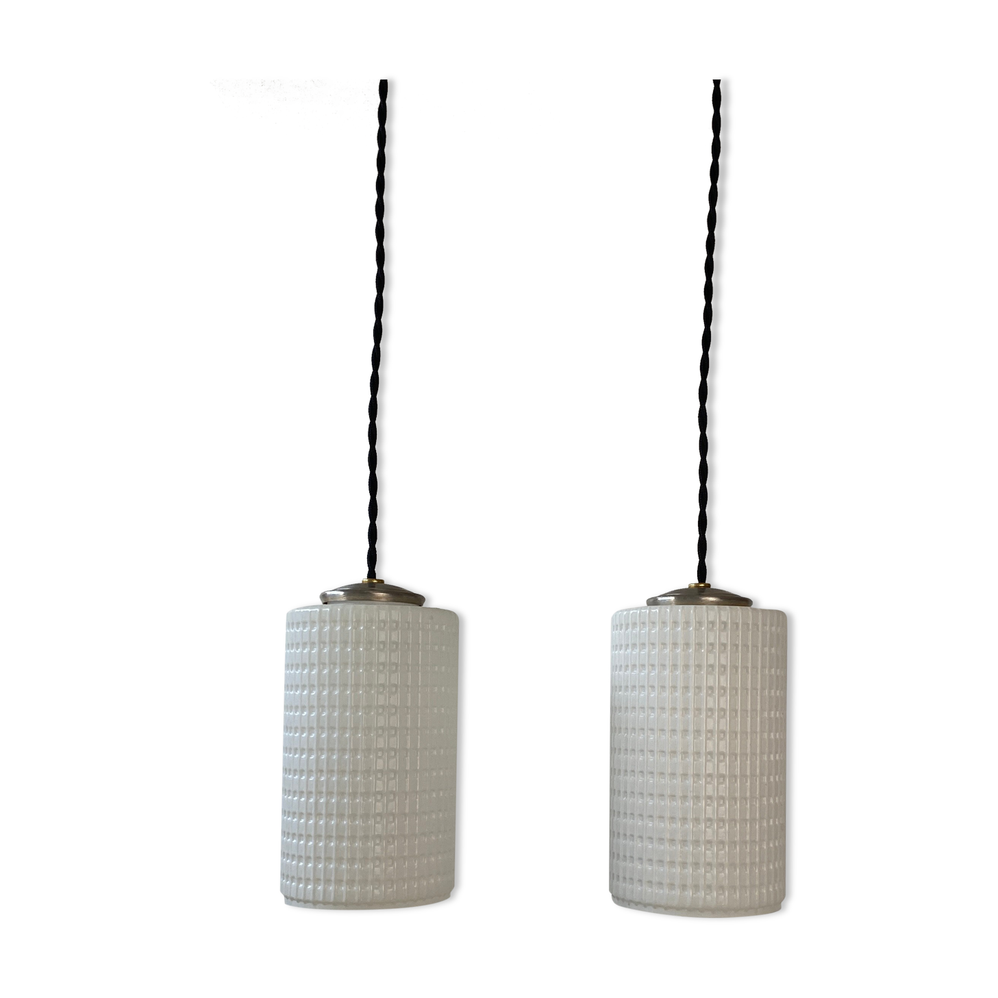 Pair of old vintage opaline pendant lamps