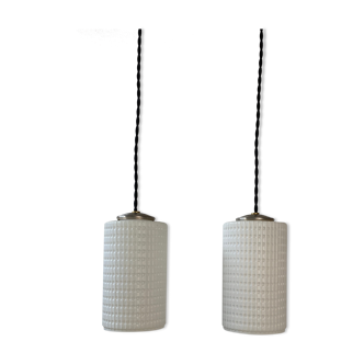 Pair of old vintage opaline pendant lamps