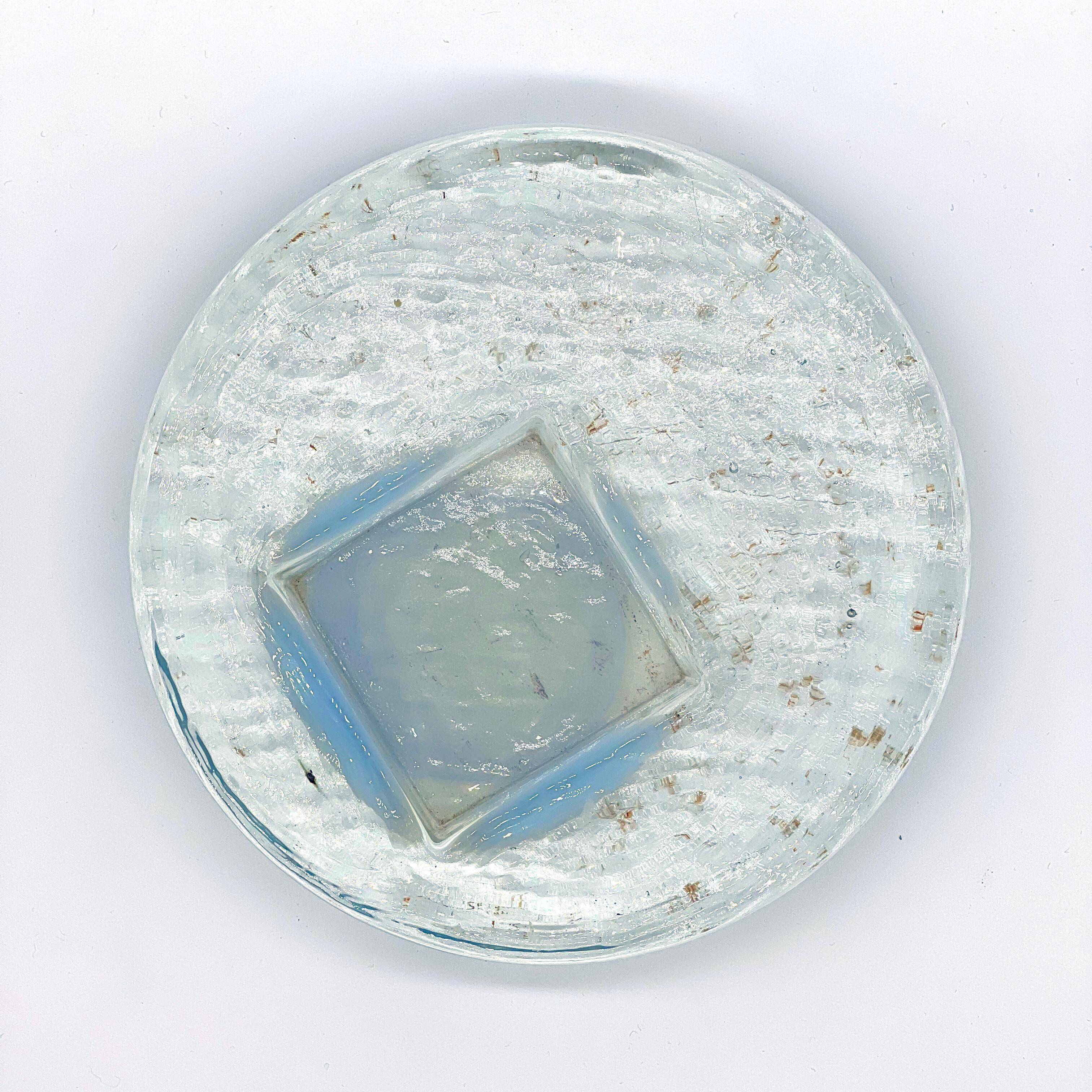 Vintage Midcentury Murano Glass Ashtray in Frosted Glass with Blue Accents