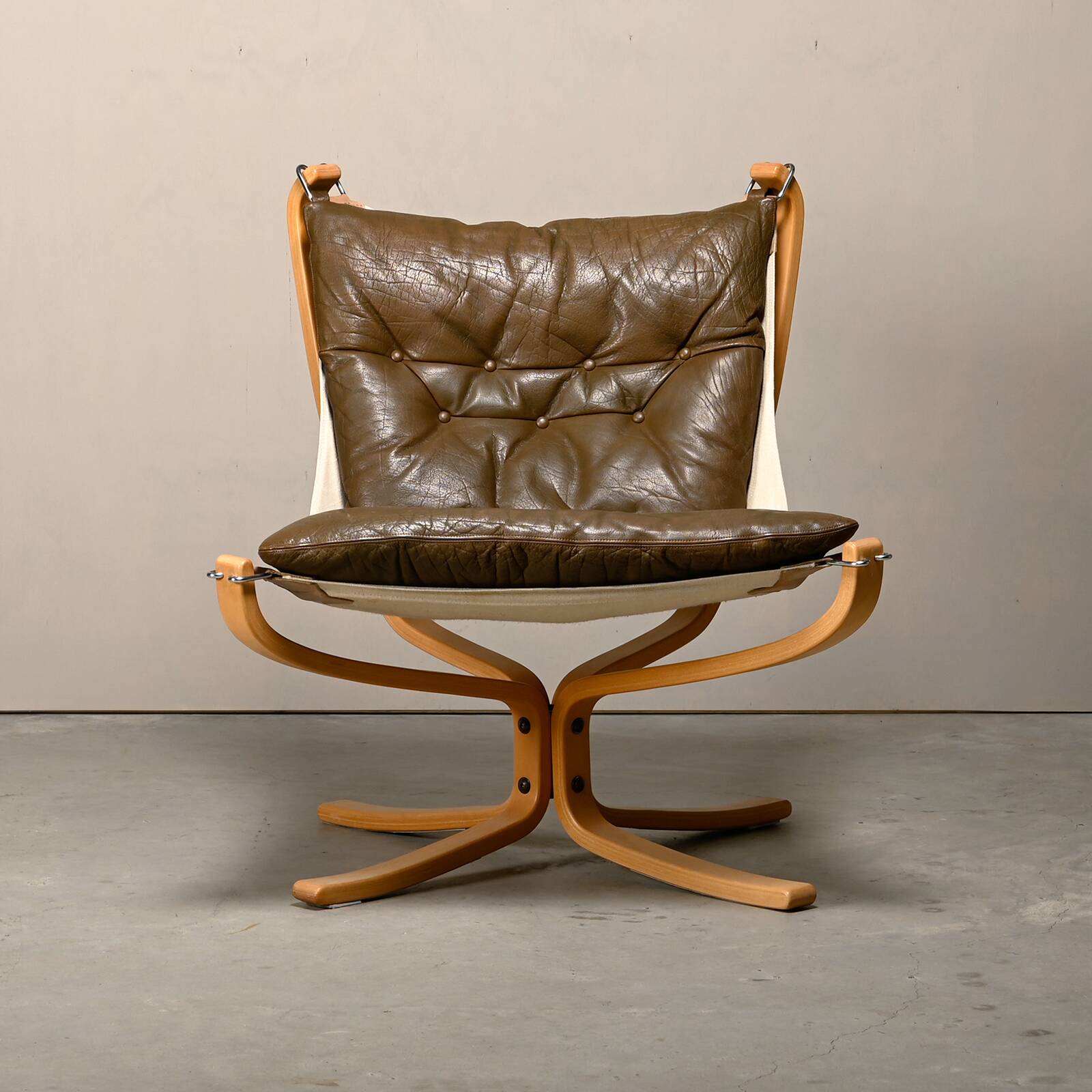 Sigurd Ressell Falcon Chair with Ottoman in brown leather for Vatne Møbler,