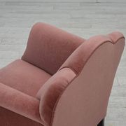 1950s, Danish armchair, salmon pink furniture velour, oak wood.