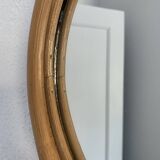 Miroir vintage 1960 pomme rotin osier bambou - 32 x 35 cm