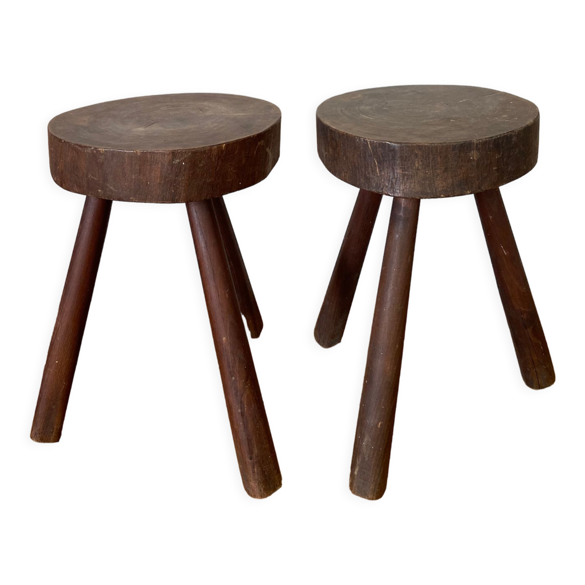 Pair of brutalist stool in solid oak 60s