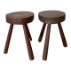 Pair of brutalist stool in solid oak 60s