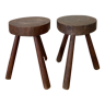 Pair of brutalist stool in solid oak 60s