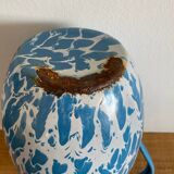 Blue and white speckled enameled pitcher
