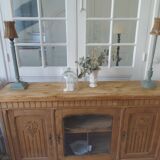 Console, shallow art deco sideboard in raw wood.
