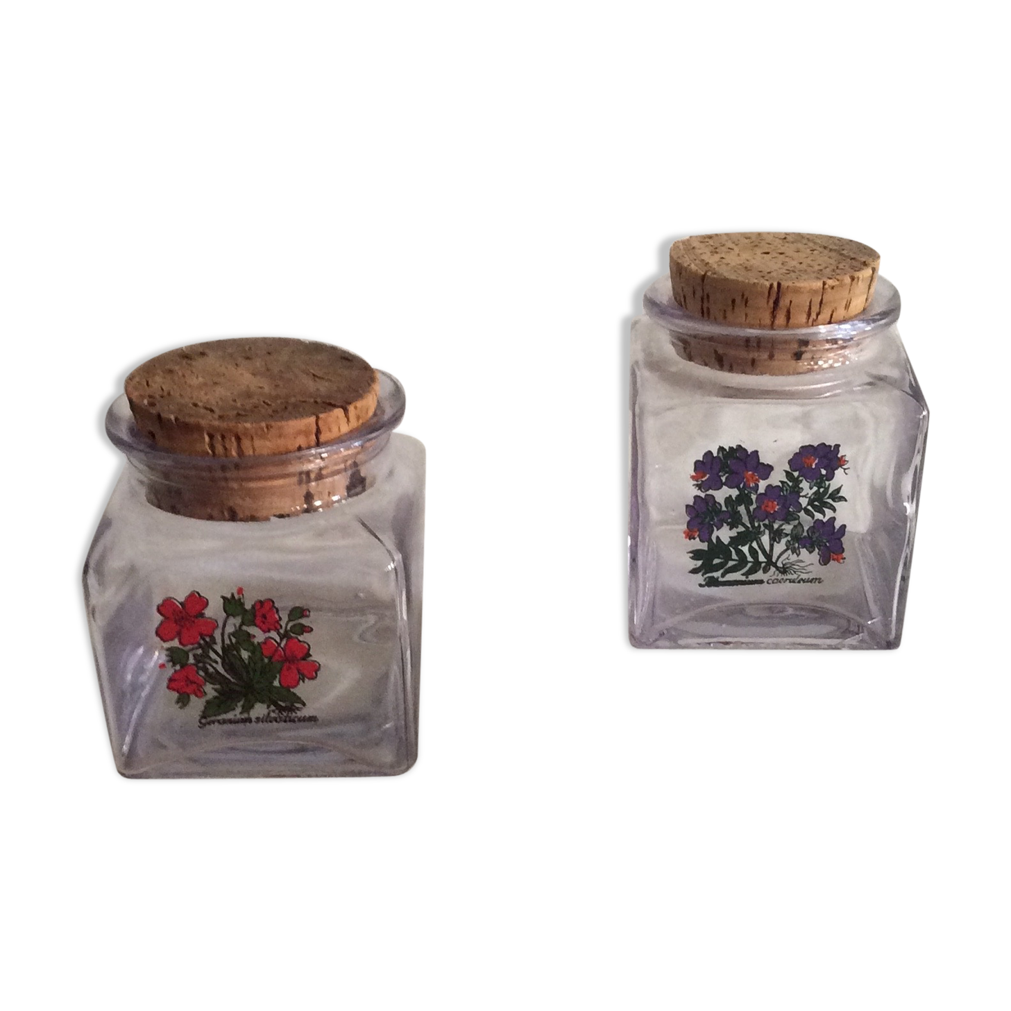Duo of glass with Cork jars