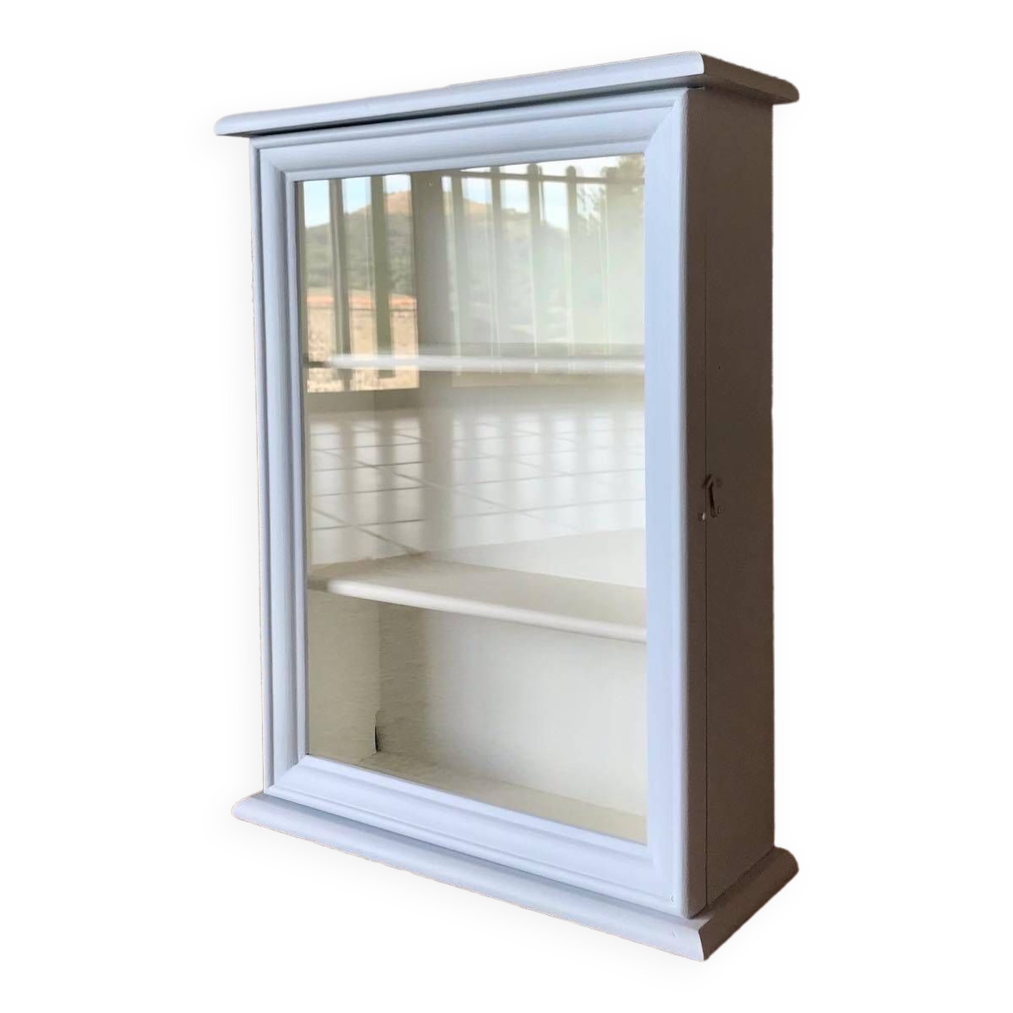 Small vintage wall display case revisited in sky blue