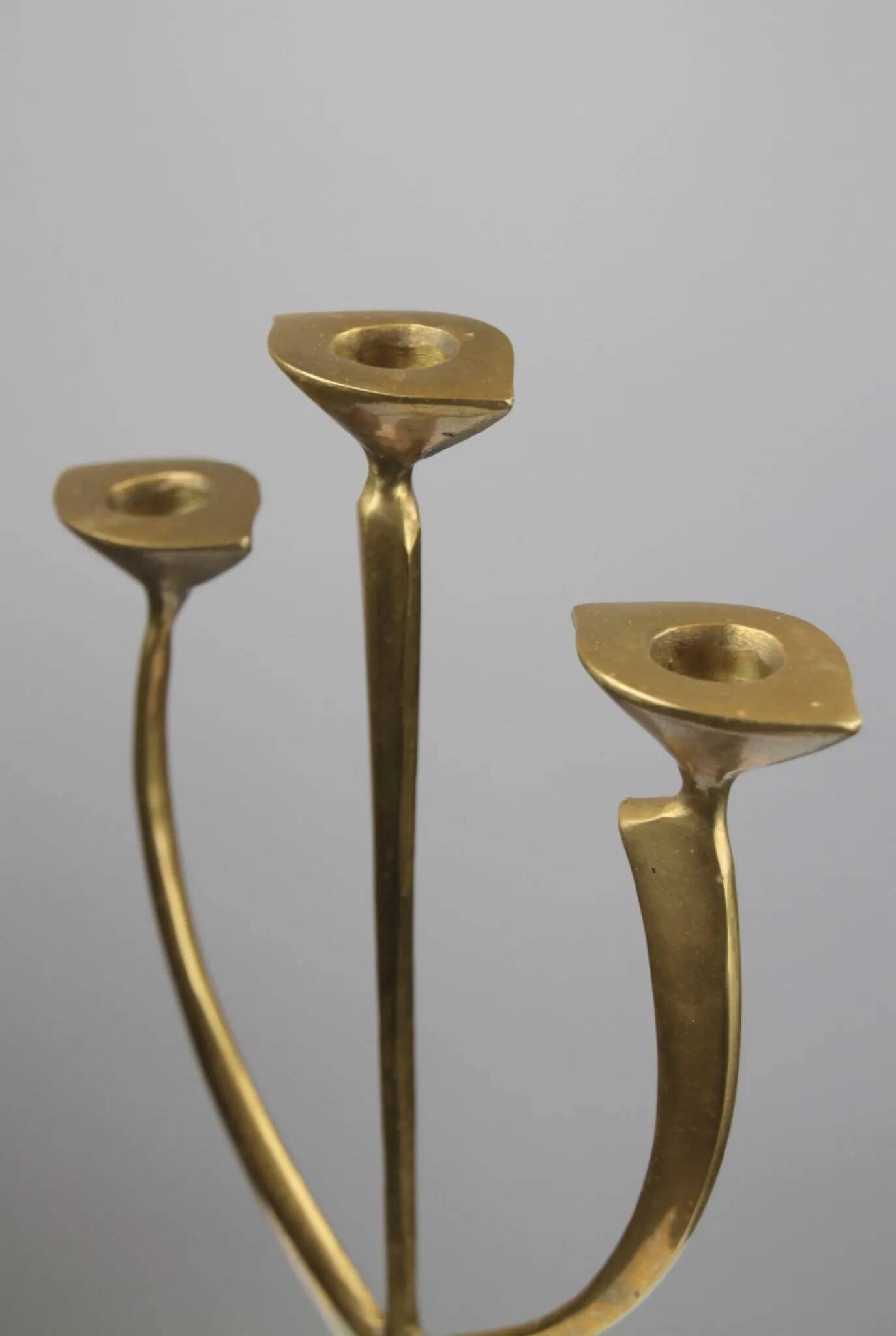 Solid Brass Three-Arm Candelabra — Modernist, 1960s