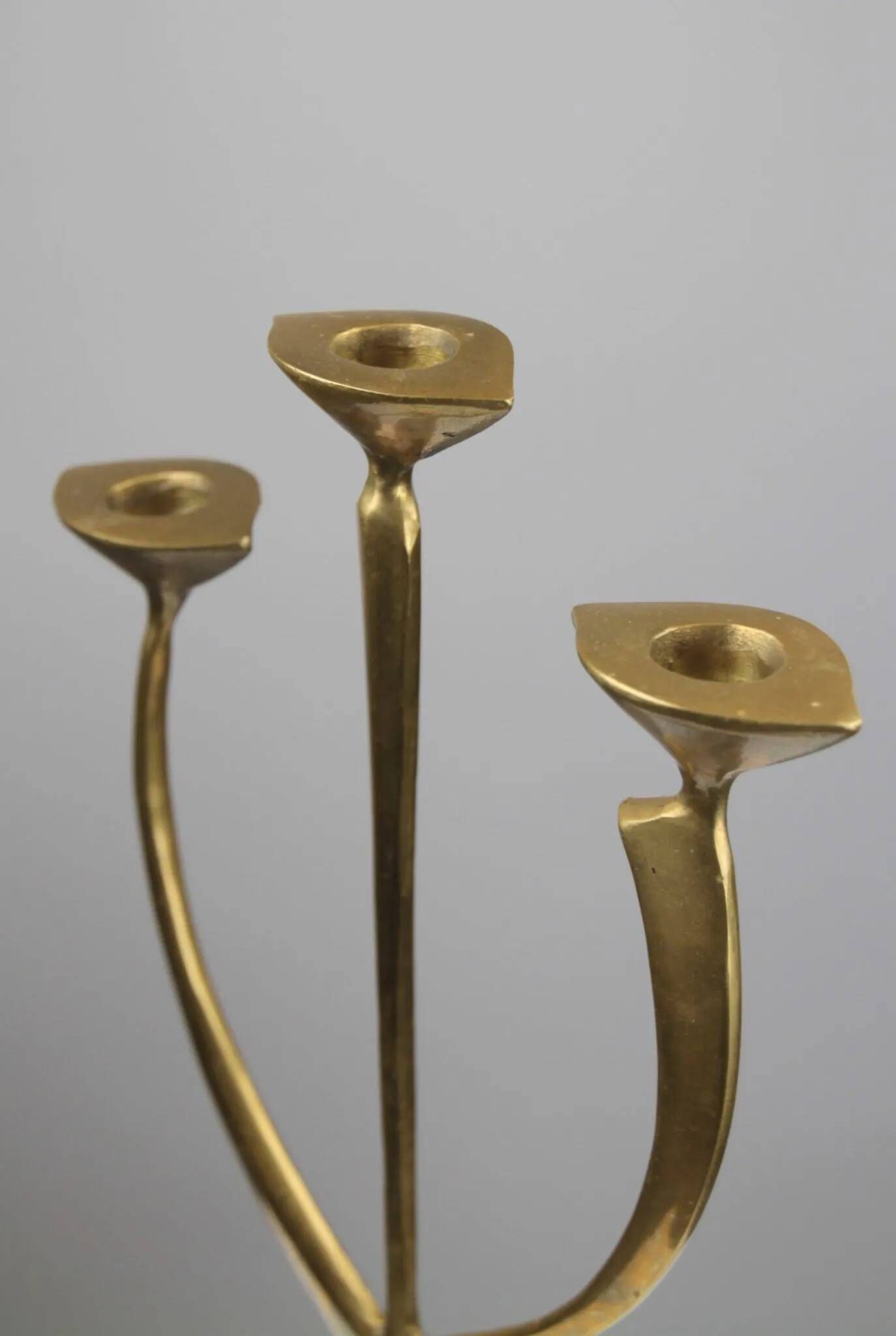 Solid Brass Three-Arm Candelabra — Modernist, 1960s