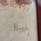 Painting portrait of dog oil on panel 1920