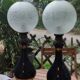 Pair of dark blue kerosene lamps