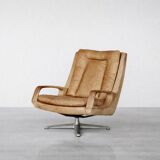 Vintage Mid-Century German Modern Leather Swivel Chairs by Carl Straub