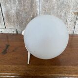 Old White Metal Wall Lamp + White Opaline Ball 70s Vintage #B790