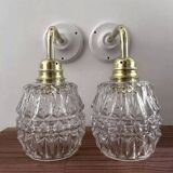 Pair of ceramic and glass wall sconces