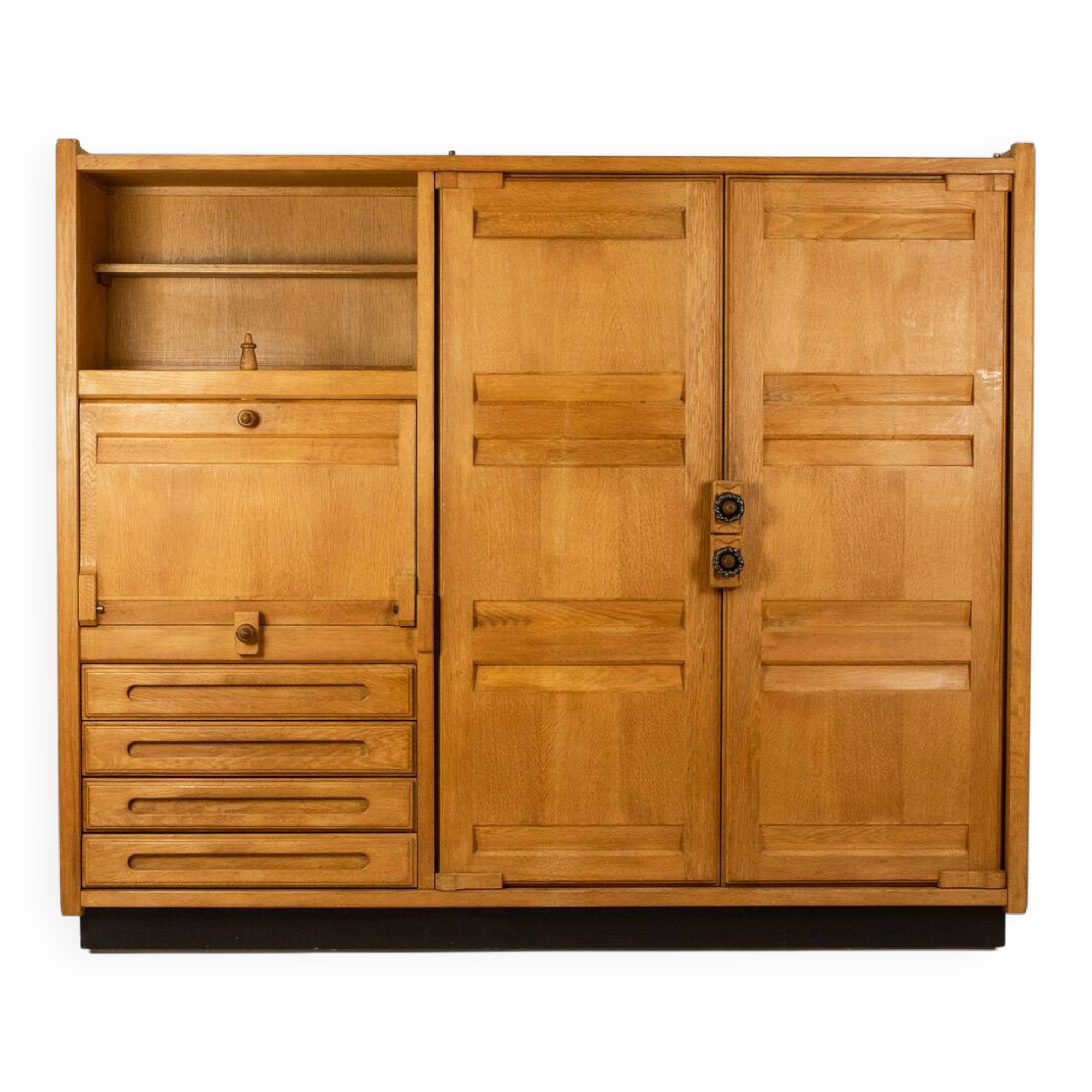 Guillerme and Chambron. Oak wardrobe with integrated secretary. 1970-80.
