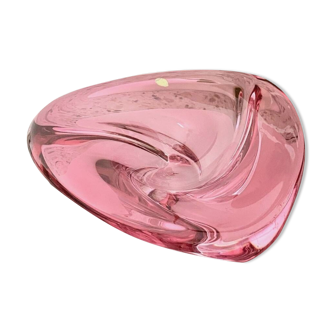 Pink crystal Val Saint Lambert "patelle" triangular shaped bowl - 1962