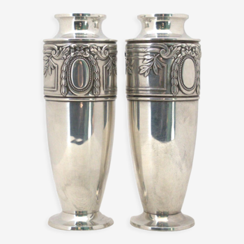 Pair of silver-plated art deco vases