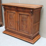 Henri II style double body in worked oak, original leaded stained glass windows
