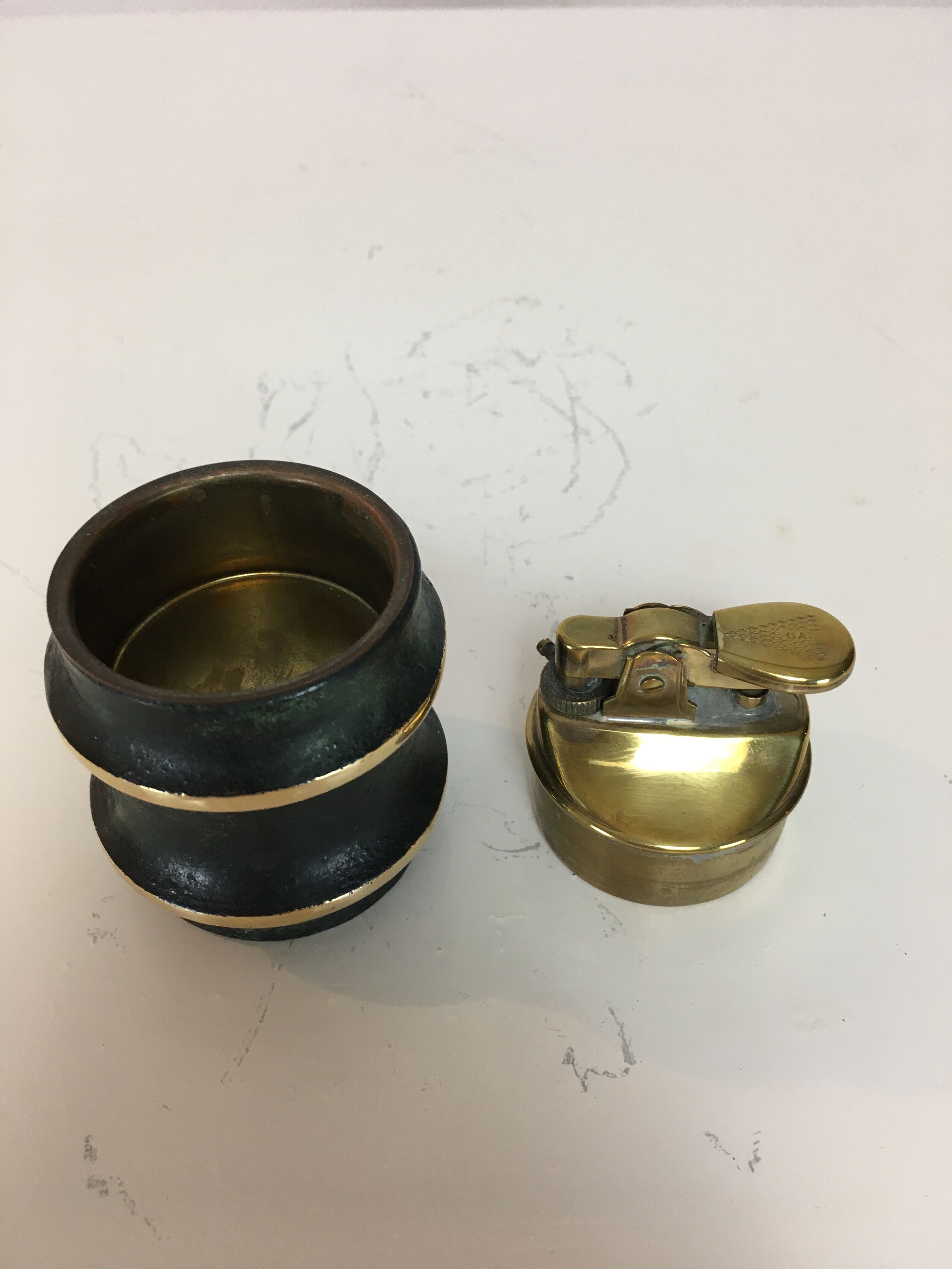 Black and gilded 1950s table lighter, bamboo design