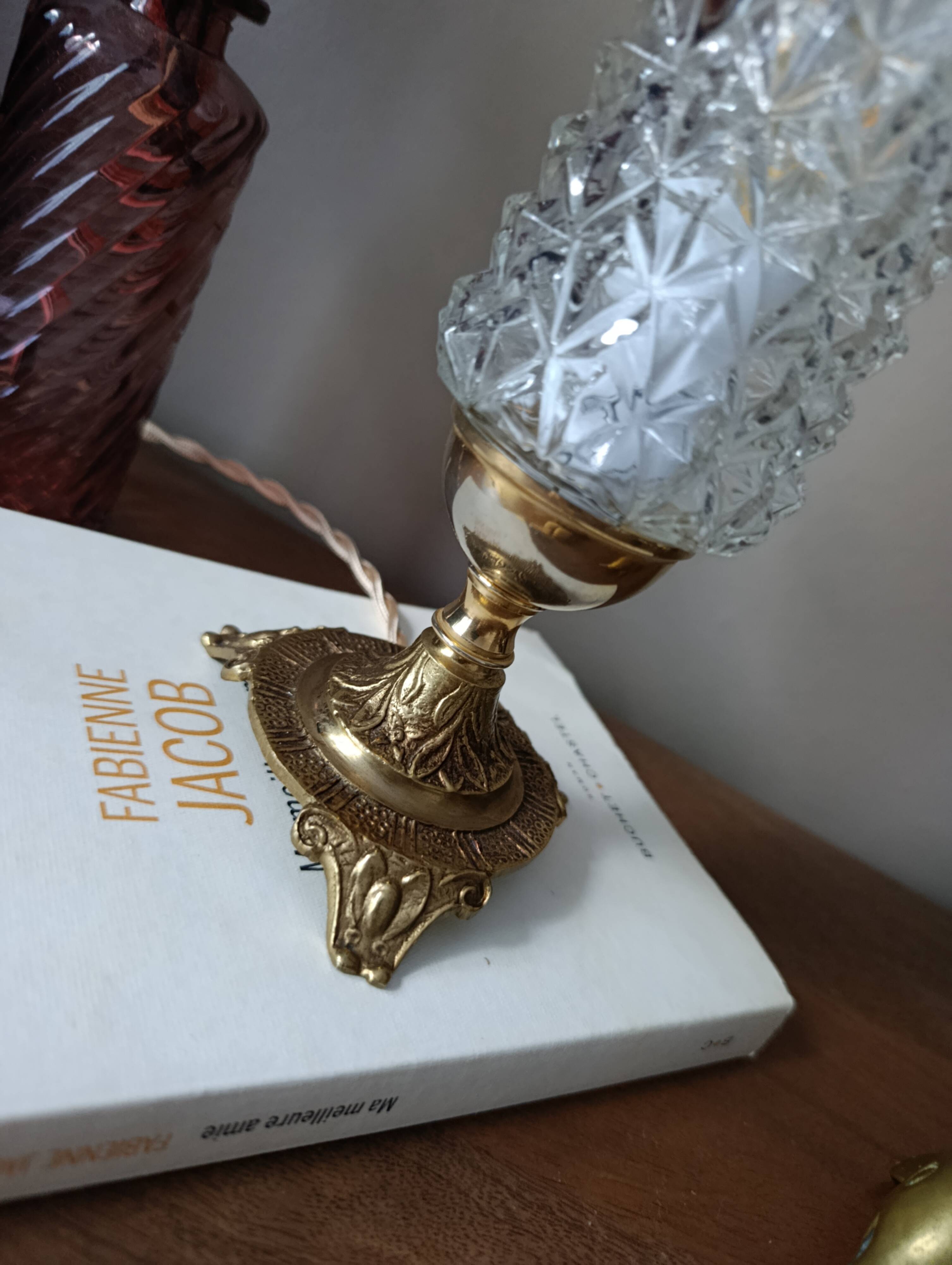 Upcycled table lamp | gold bronze & retro chic diamond tip