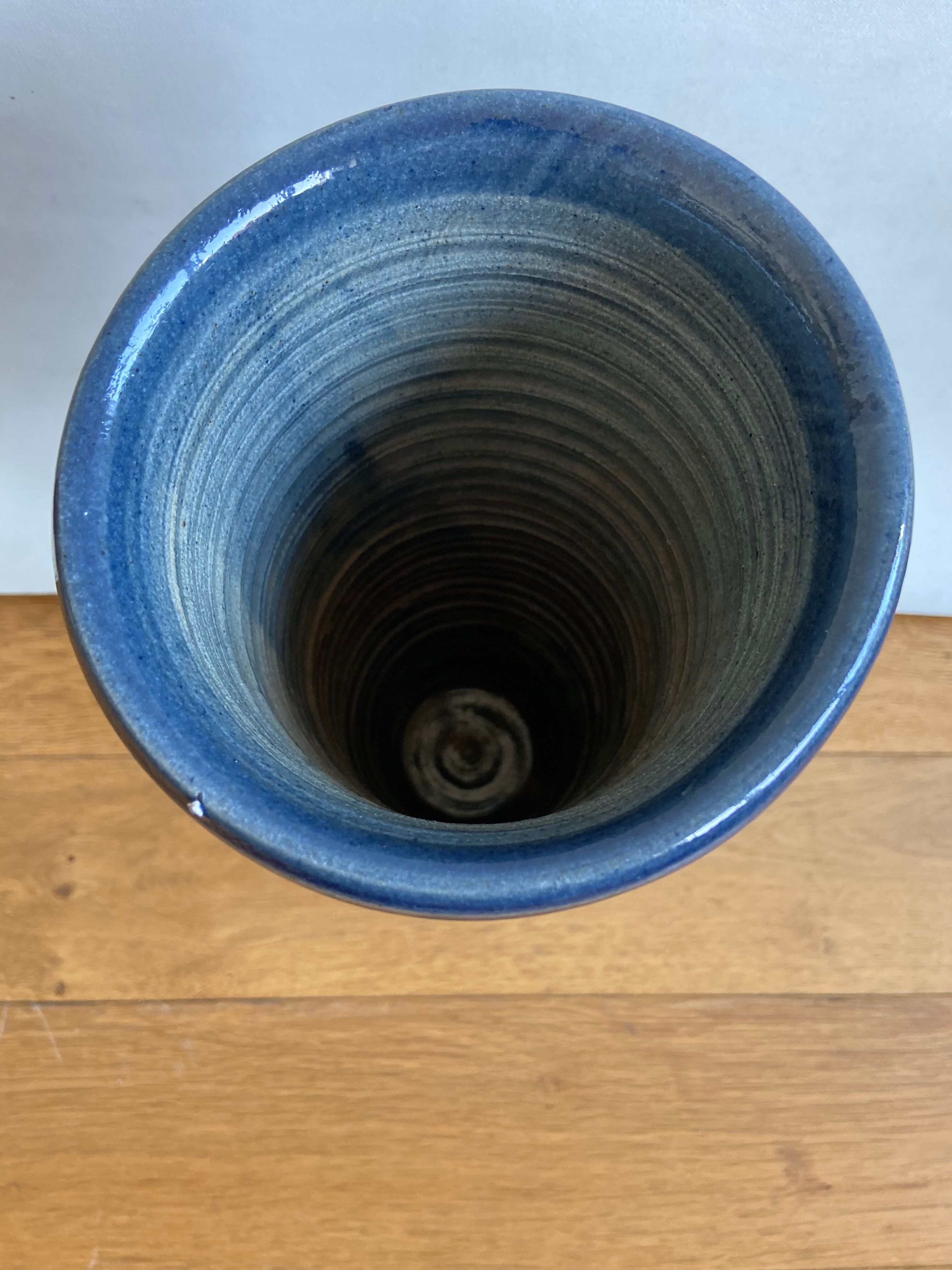 Blue enamelled sandstone vase