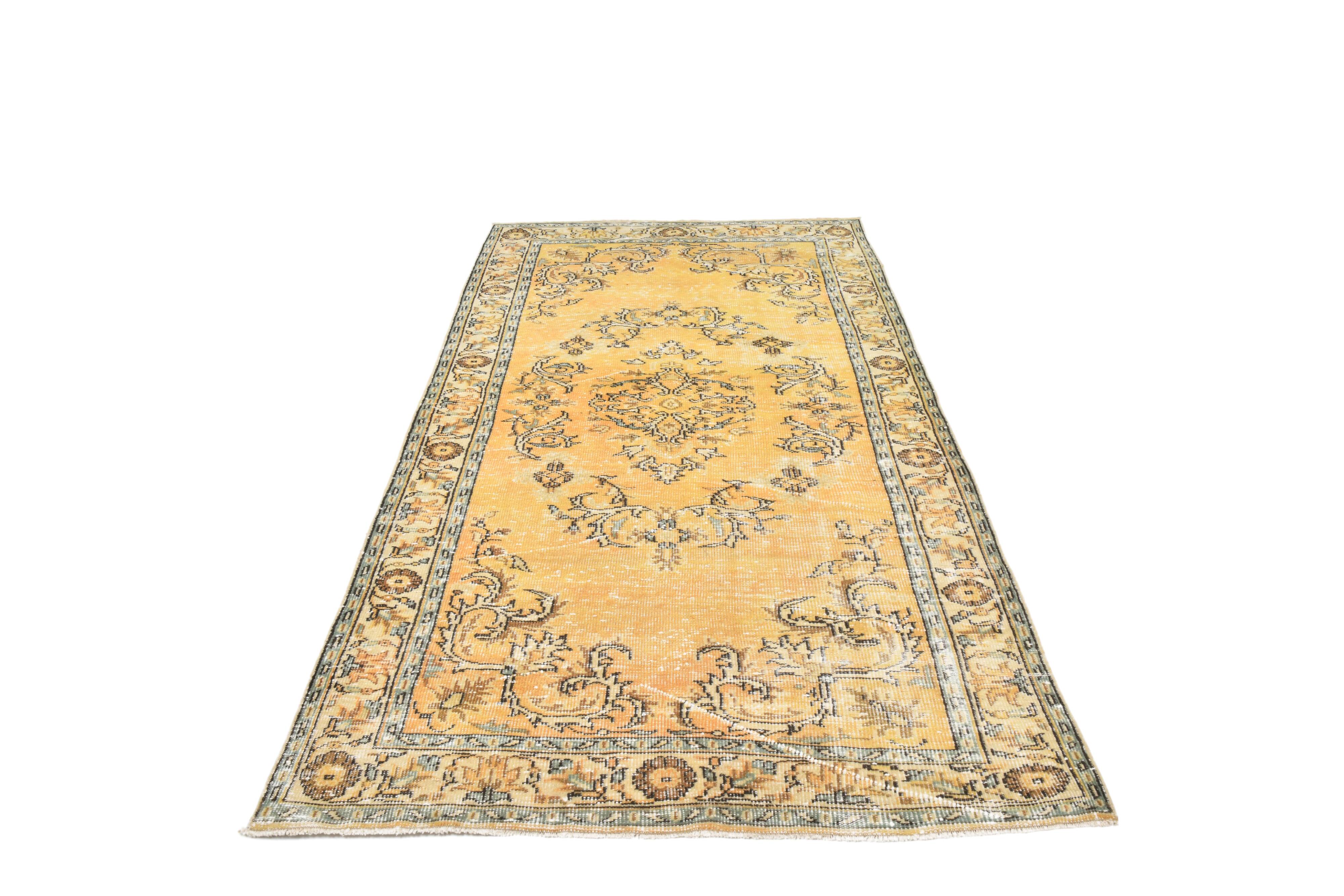 5x9 Vintage Yellow & Green Oriental Turkish Rug, 157x273Cm