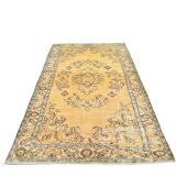 5x9 Vintage Yellow & Green Oriental Turkish Rug, 157x273Cm