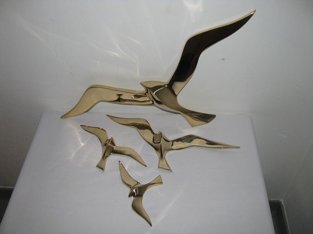 Wall Decoration Set 4 X Seagull / Swallow / Bird. Brass 70 / 80s