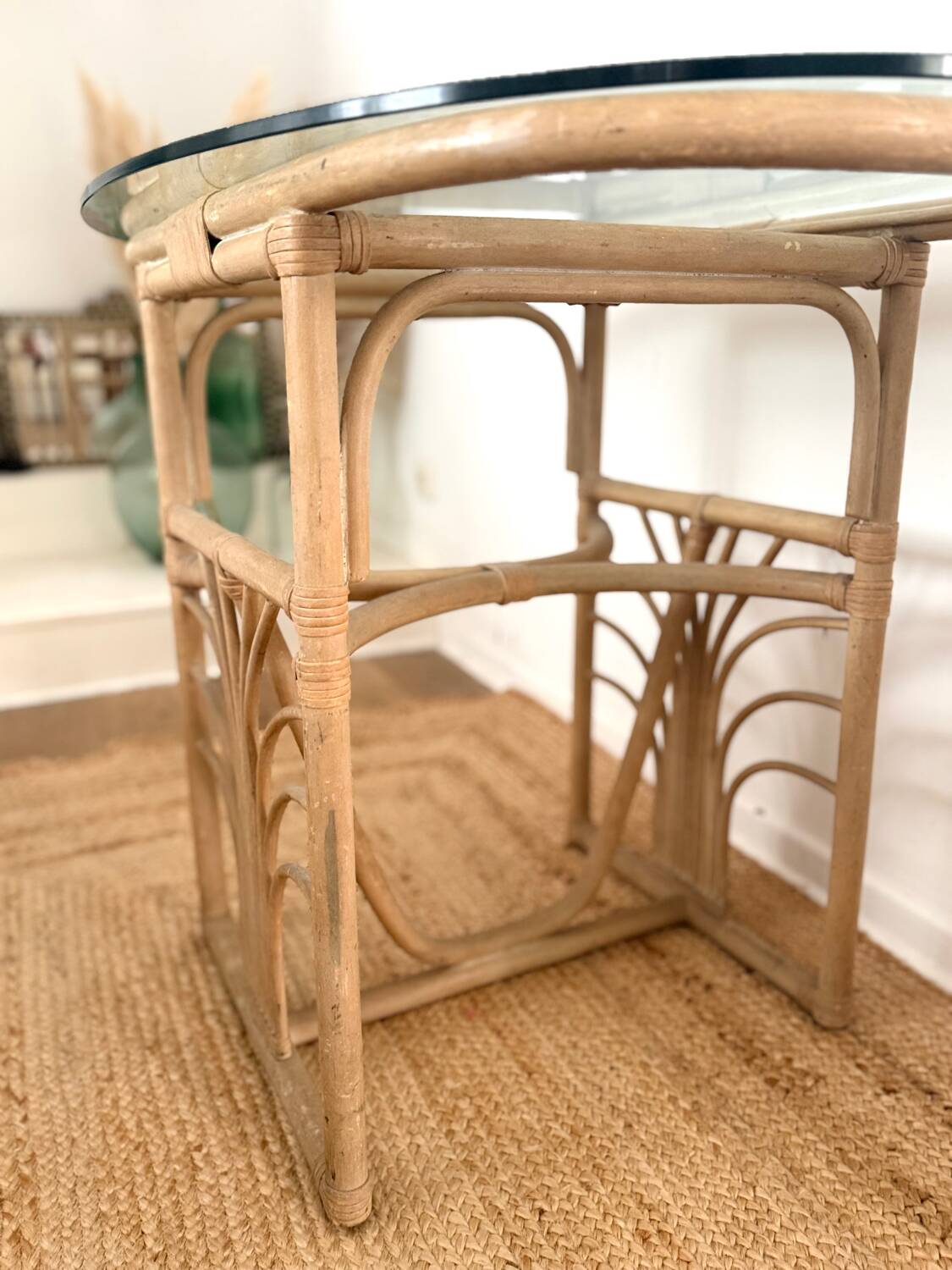 Small oval dining table in rattan "Double Gerbe" – Duo Rivie format