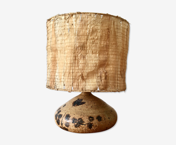 Lampe grès et abat-jour feuilles cousues