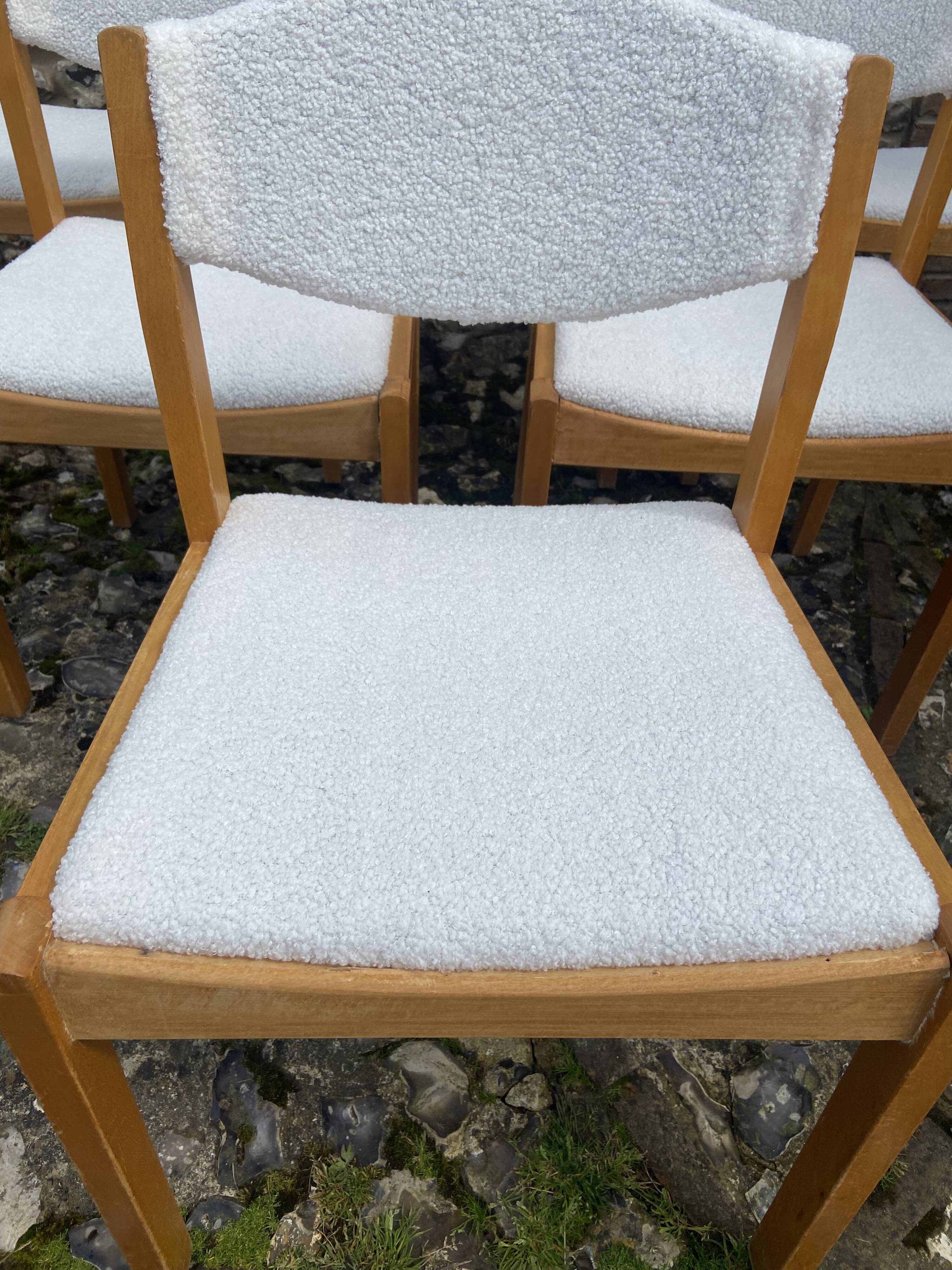 Six vintage 70s Baumann style chairs white buckle fabric