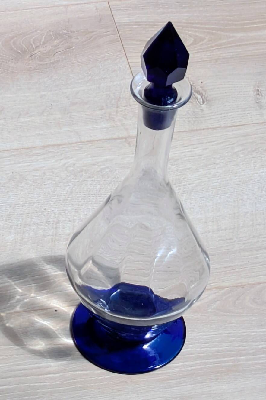 Elegant Two-Tone Carafe - Blown Glass White & Cobalt Blue - Murano Style