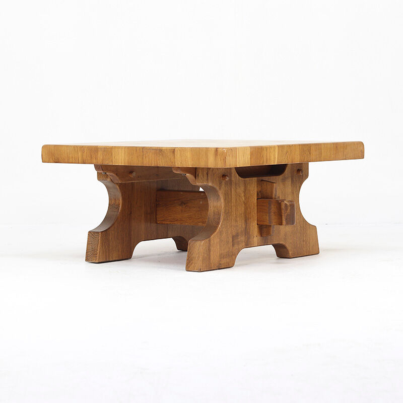 Rustic Vintage Brutalist Mid-Century Coffee Table in Oak