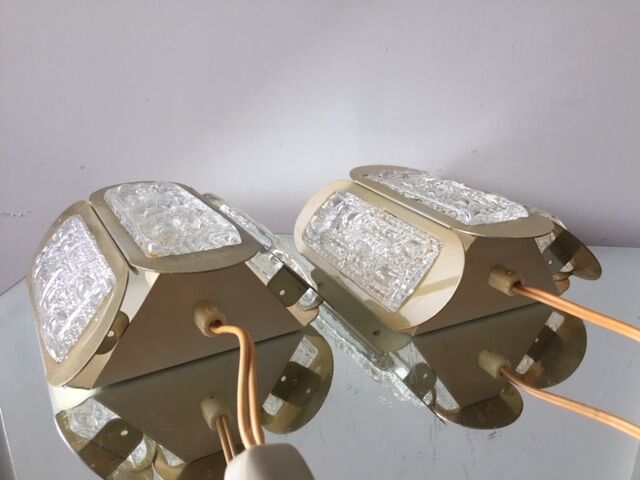 Pair of Scandinavian Midcentury wall lights in Crystal and Brass