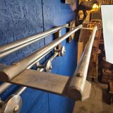 Coat rack, oak, vintage aluminum