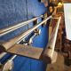 Coat rack, oak, vintage aluminum