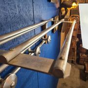 Coat rack, oak, vintage aluminum