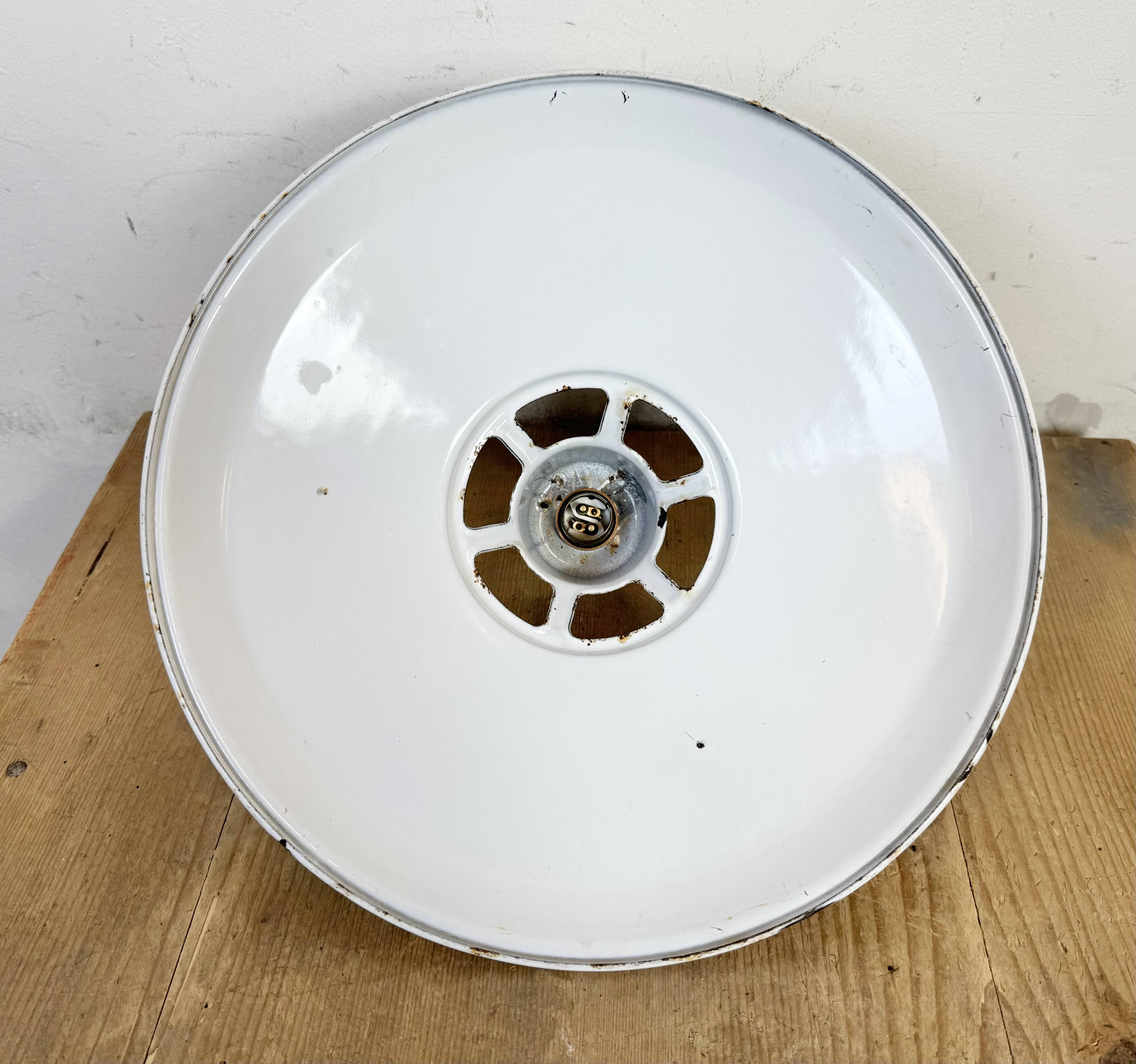 Industrial White Enamel Factory Pendant Lamp, 1960s