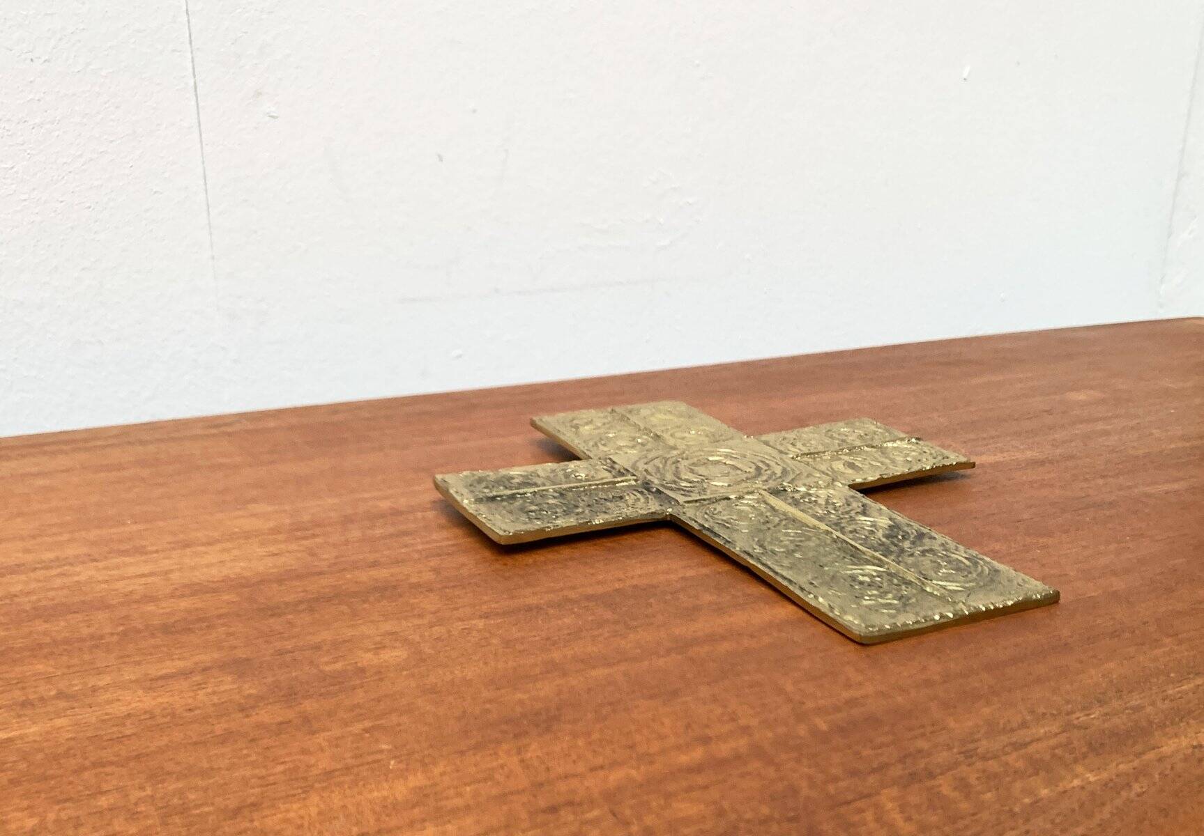 Brutalist metal sacred cross sculpture from the mid-century, 1960s.
