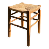 Rustic stool in wood and straw, 19th century.